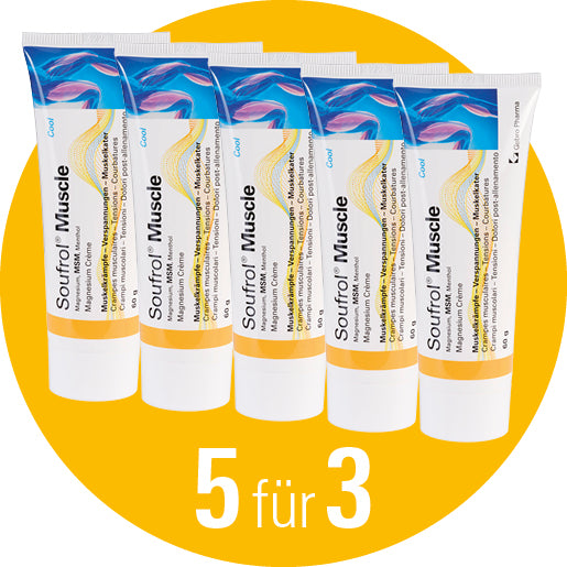 5 für 3 Soufrol® Muscle Magnesium Crème - Schnelle, lokale Wirkung bei:  Muskelkrämpfen, Verspannungen und Muskelkater