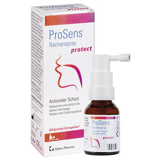ProSens® Rachenspray protect 20ml gegen grippalen Infekt - jetzt vorbeugen! Der Rachenspray kann präventiv vor dem Betreten von Orten (z.B. im Geschäft oder im ÖV) mit erhöhter Infektionsgefahr oder beim ersten Kratzen im Hals angewendet werden.